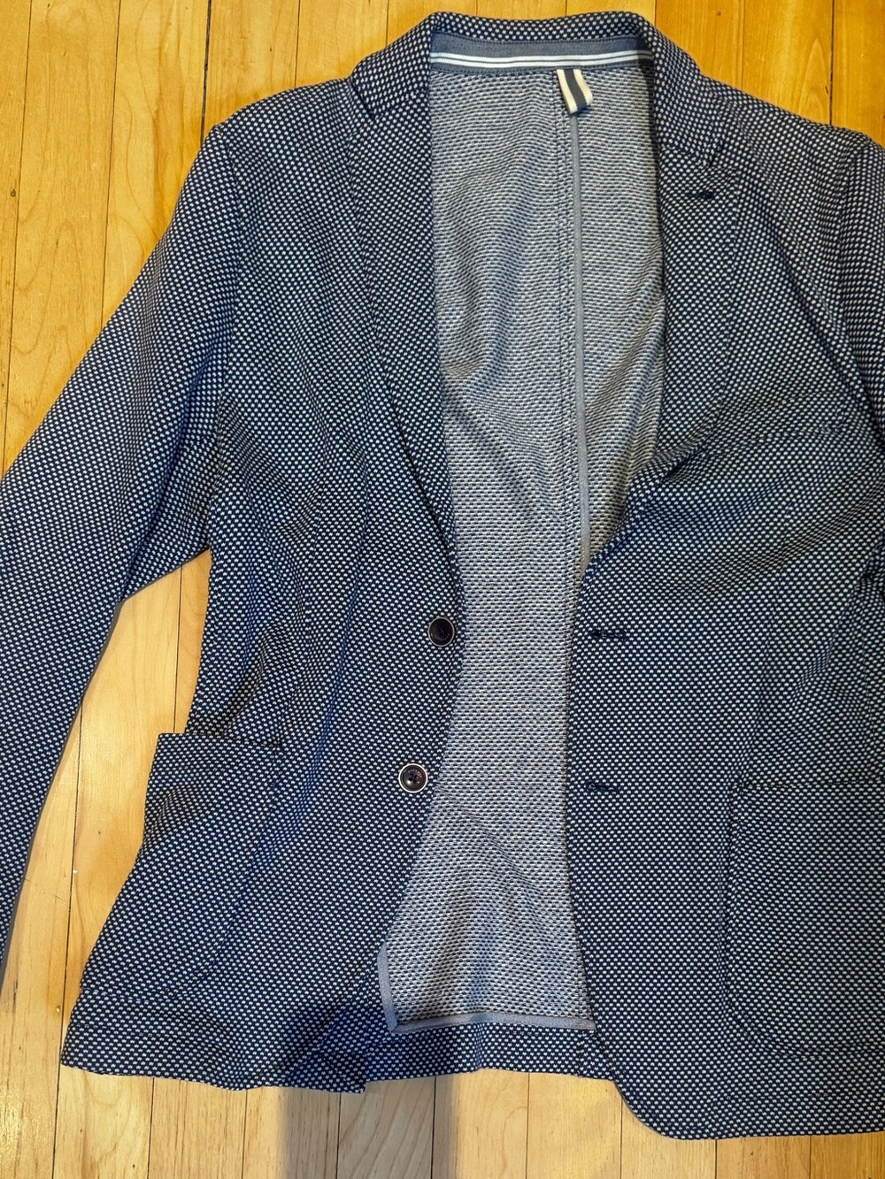 Zara Navy and White Textured Knit Blazer